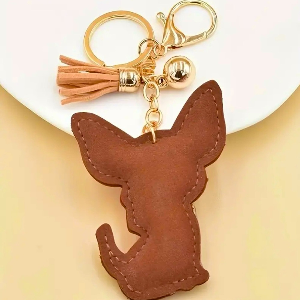 Chihuahua Dog Pink & Brown Rhinestone-Encrusted Key Chain, Bag, & Car Charm - Picture 4 of 5